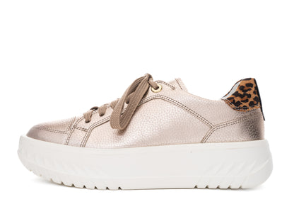Ara 12-46703 08 Monaco 2.0 Champagne Metallic H Fit Sneakers with Leopard Heel