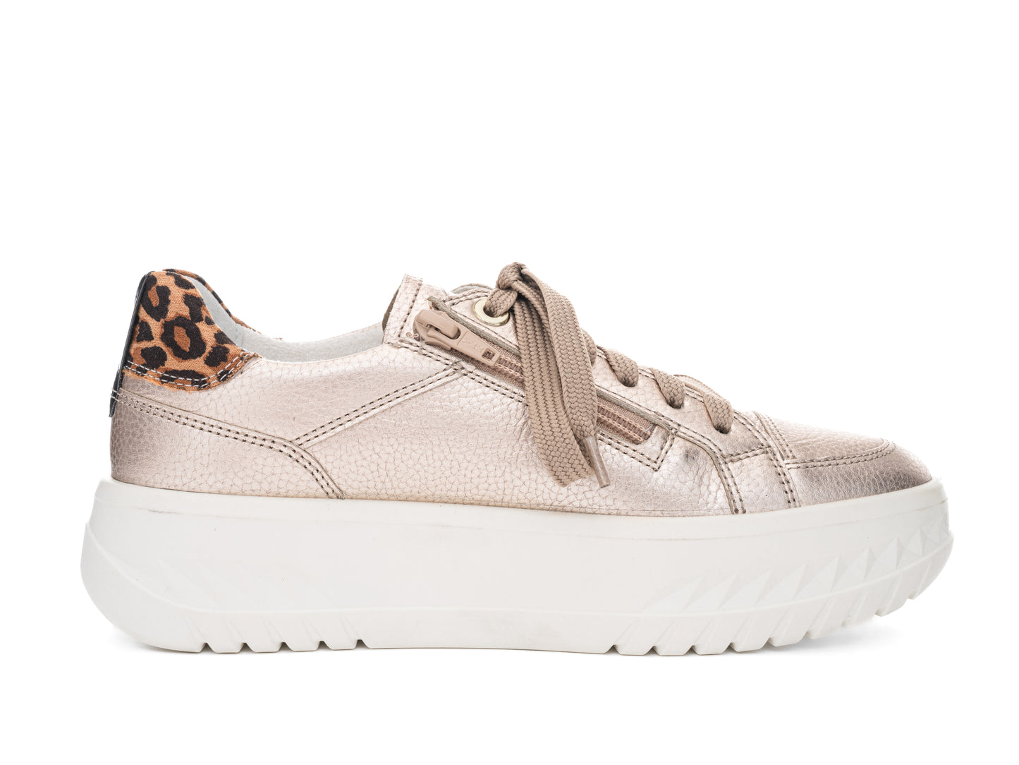 Ara 12-46703 08 Monaco 2.0 Champagne Metallic H Fit Sneakers with Leopard Heel