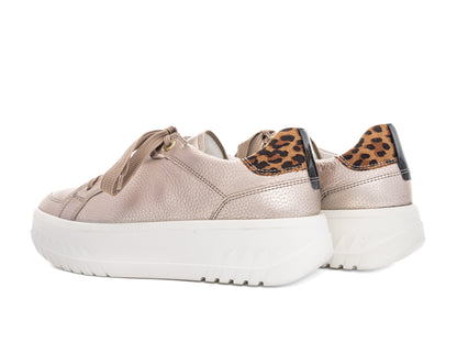 Ara 12-46703 08 Monaco 2.0 Champagne Metallic H Fit Sneakers with Leopard Heel