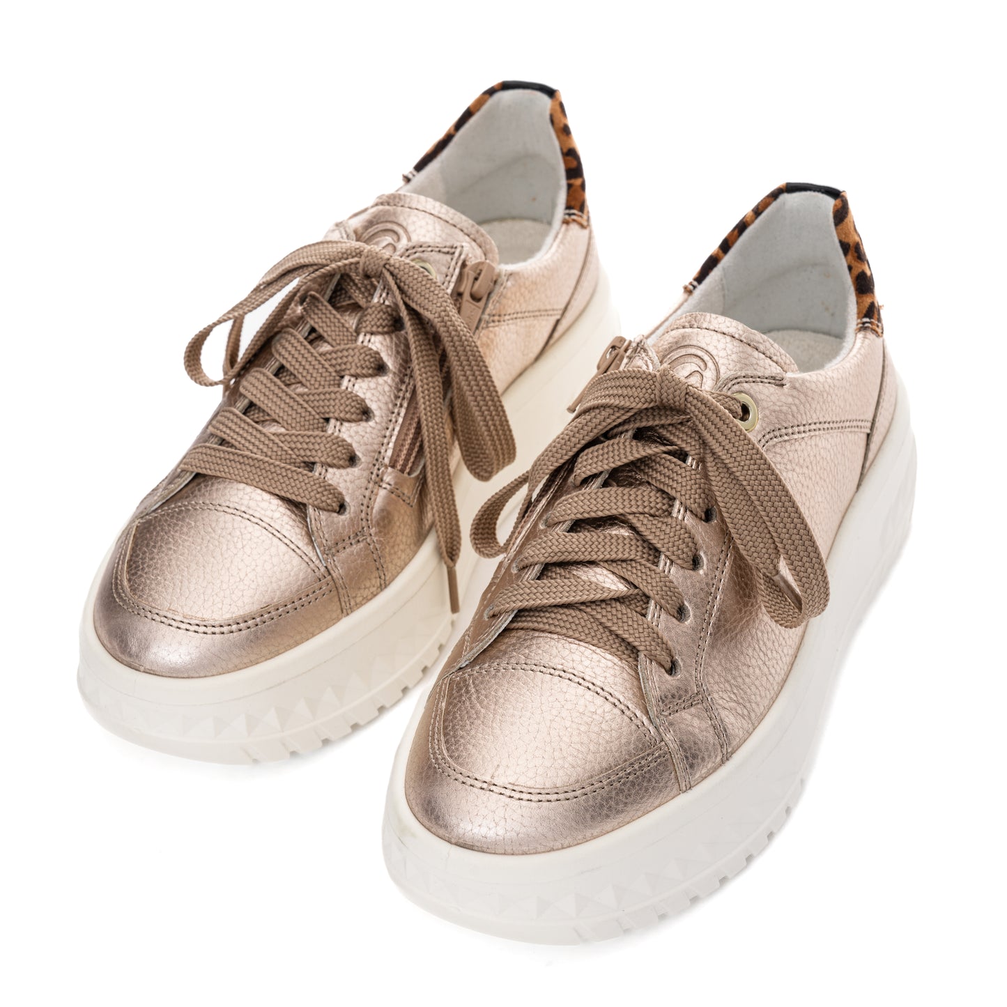 Ara 12-46703 08 Monaco 2.0 Champagne Metallic H Fit Sneakers with Leopard Heel