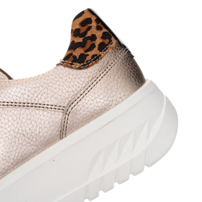Ara 12-46703 08 Monaco 2.0 Champagne Metallic H Fit Sneakers with Leopard Heel