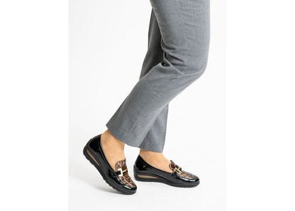 Ara 12-50609 11 Zurich 2.0 Black Patent & Leopard Print H Fit Slip On Loafers