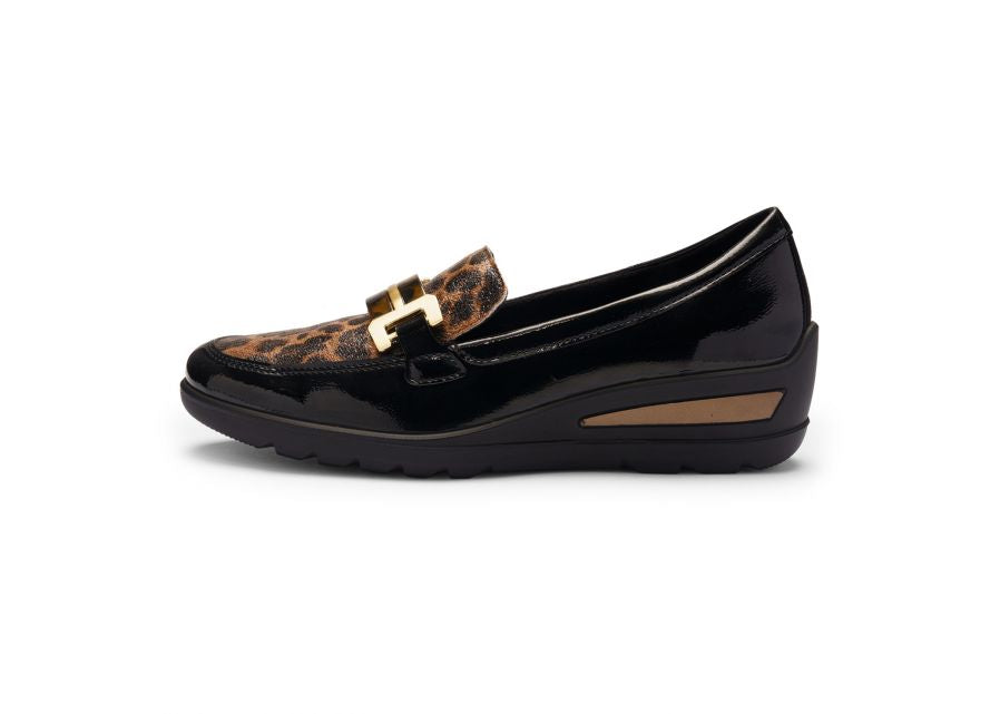 Ara 12-50609 11 Zurich 2.0 Black Patent & Leopard Print H Fit Slip On Loafers