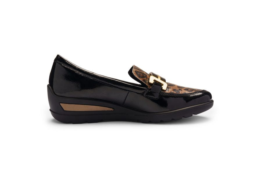 Ara 12-50609 11 Zurich 2.0 Black Patent & Leopard Print H Fit Slip On Loafers