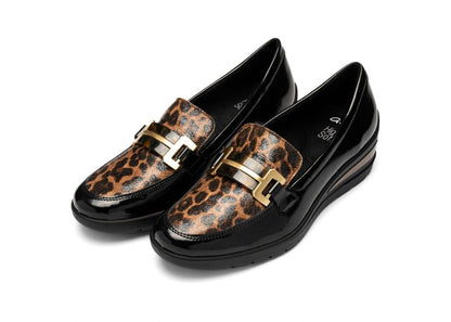 Ara 12-50609 11 Zurich 2.0 Black Patent & Leopard Print H Fit Slip On Loafers
