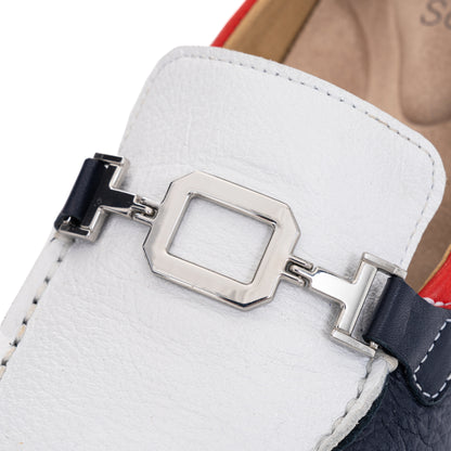 Ara 12-50638 02 Zurich 2.0 White, Navy & Red H Fit Slip On Wedge Shoes