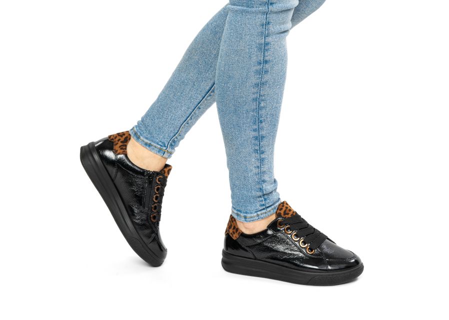 Ara 12-52002 11 Firenze Black Patent & Leopard Print K Fit Trainers