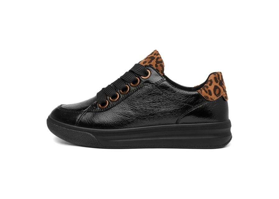 Ara 12-52002 11 Firenze Black Patent & Leopard Print K Fit Trainers