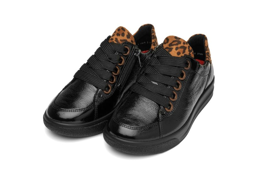 Ara 12-52002 11 Firenze Black Patent & Leopard Print K Fit Trainers