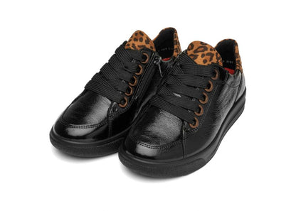 Ara 12-52002 11 Firenze Black Patent & Leopard Print K Fit Trainers