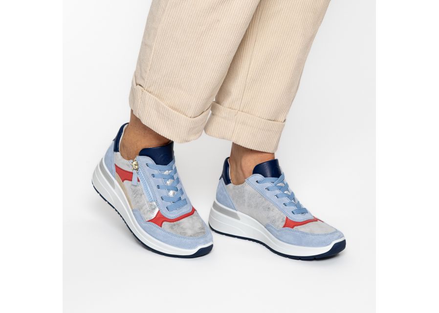 Ara 12-57702 92 Garda H Fit Blue, Silver, Red & Beige Mix Sneakers with Zip
