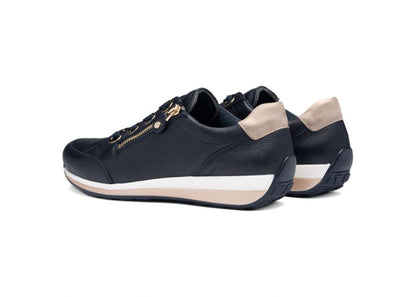 Ara 12-64587 12 Osaka-Highsoft H Fit Navy Sneakers with Zip & Gold Heel