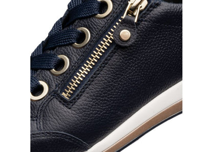 Ara 12-64587 12 Osaka-Highsoft H Fit Navy Sneakers with Zip & Gold Heel