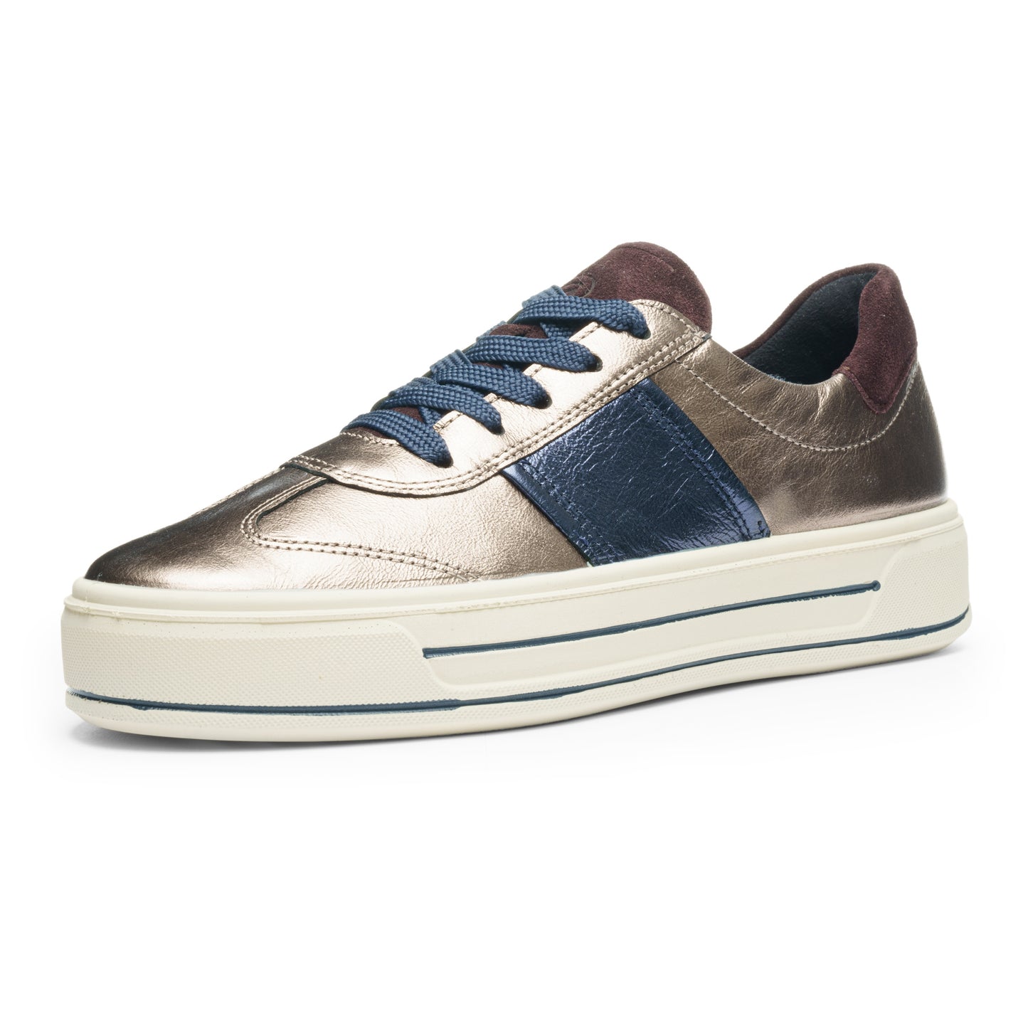 Ara 12-23012 05 Canberra 3.0 H Fit Bronze & Navy Metallic Sneakers with Plum Heel