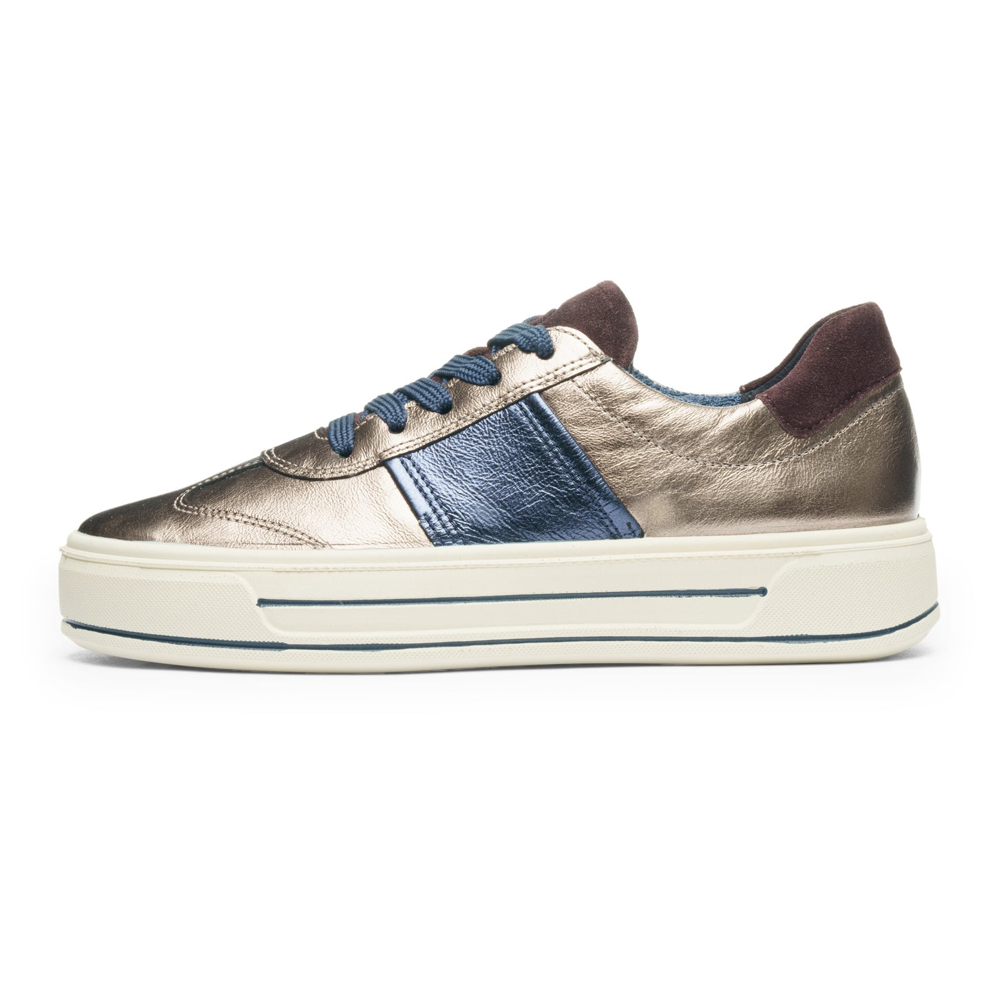 Ara 12-23012 05 Canberra 3.0 H Fit Bronze & Navy Metallic Sneakers with Plum Heel