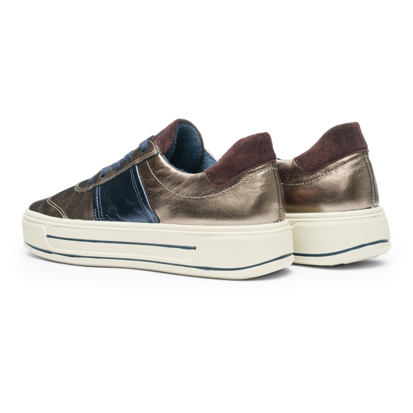 Ara 12-23012 05 Canberra 3.0 H Fit Bronze & Navy Metallic Sneakers with Plum Heel