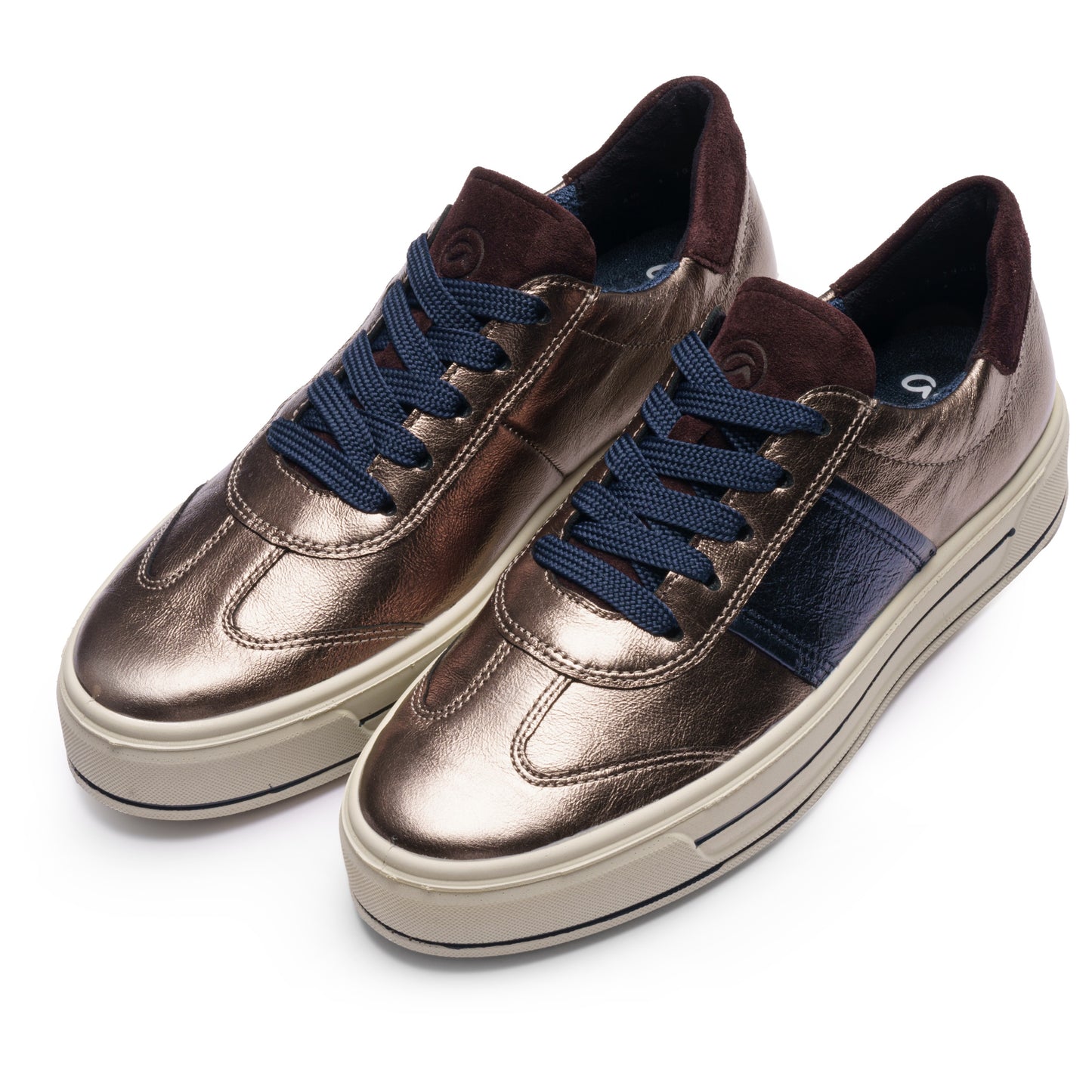 Ara 12-23012 05 Canberra 3.0 H Fit Bronze & Navy Metallic Sneakers with Plum Heel