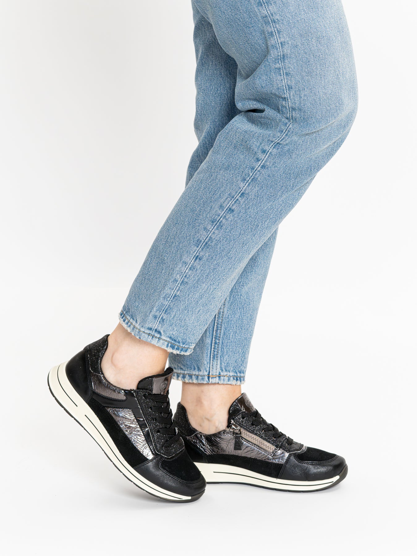 Ara 12-24826 01 Osaka 2.0 Black Suede & Foil H Fit Sneakers