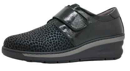 Notton 1259 Black Velcro Shoes with Spot Print