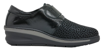Notton 1259 Black Velcro Shoes with Spot Print