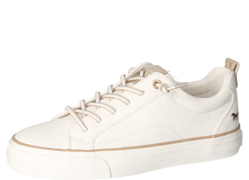 Mustang 1272-311-1 White & Gold Trim Elastic Lace Trainers