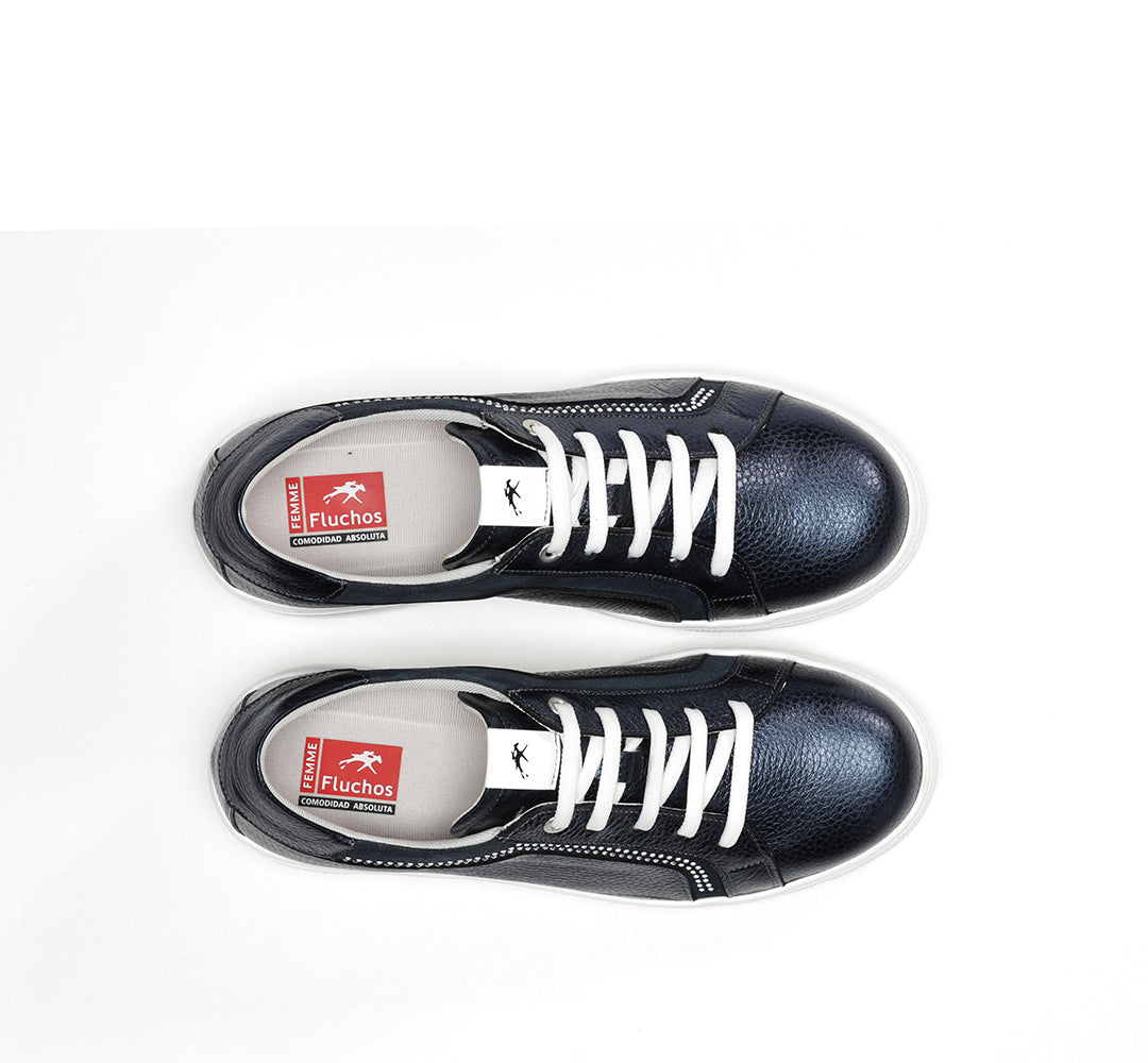 Fluchos F1997 Navy Lace Shoes with White Sole & Side Studs