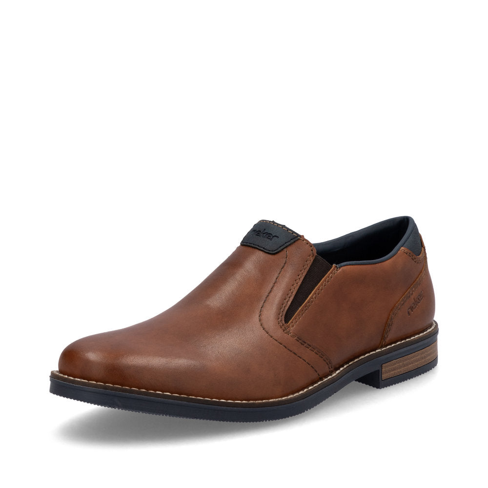 Rieker 13557-24 Tan Brown Slip On Shoes with Navy Trim