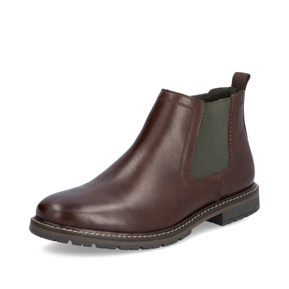 Rieker 13757-25 Brown Chelsea Boots with Green Elastic