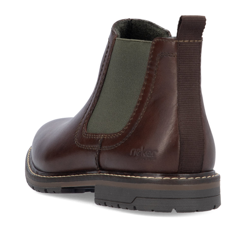 Rieker 13757-25 Brown Chelsea Boots with Green Elastic