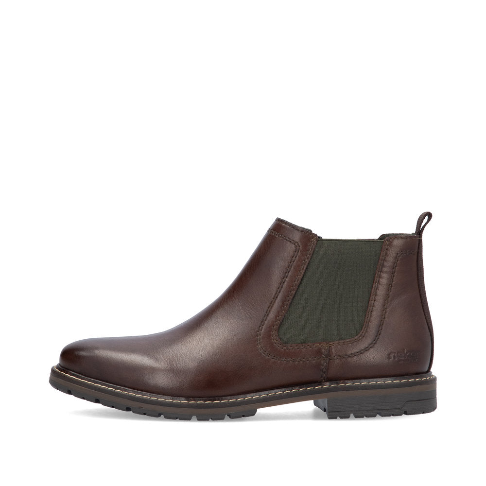 Rieker 13757-25 Brown Chelsea Boots with Green Elastic