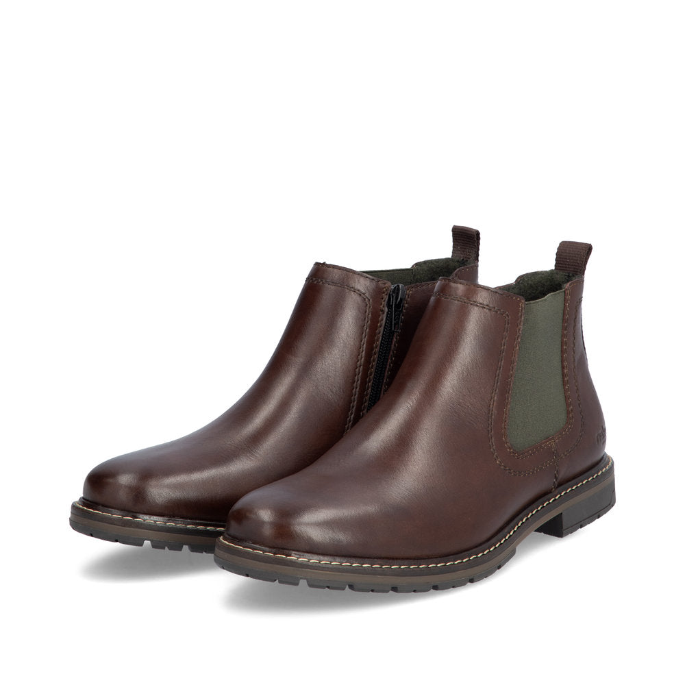 Rieker 13757-25 Brown Chelsea Boots with Green Elastic