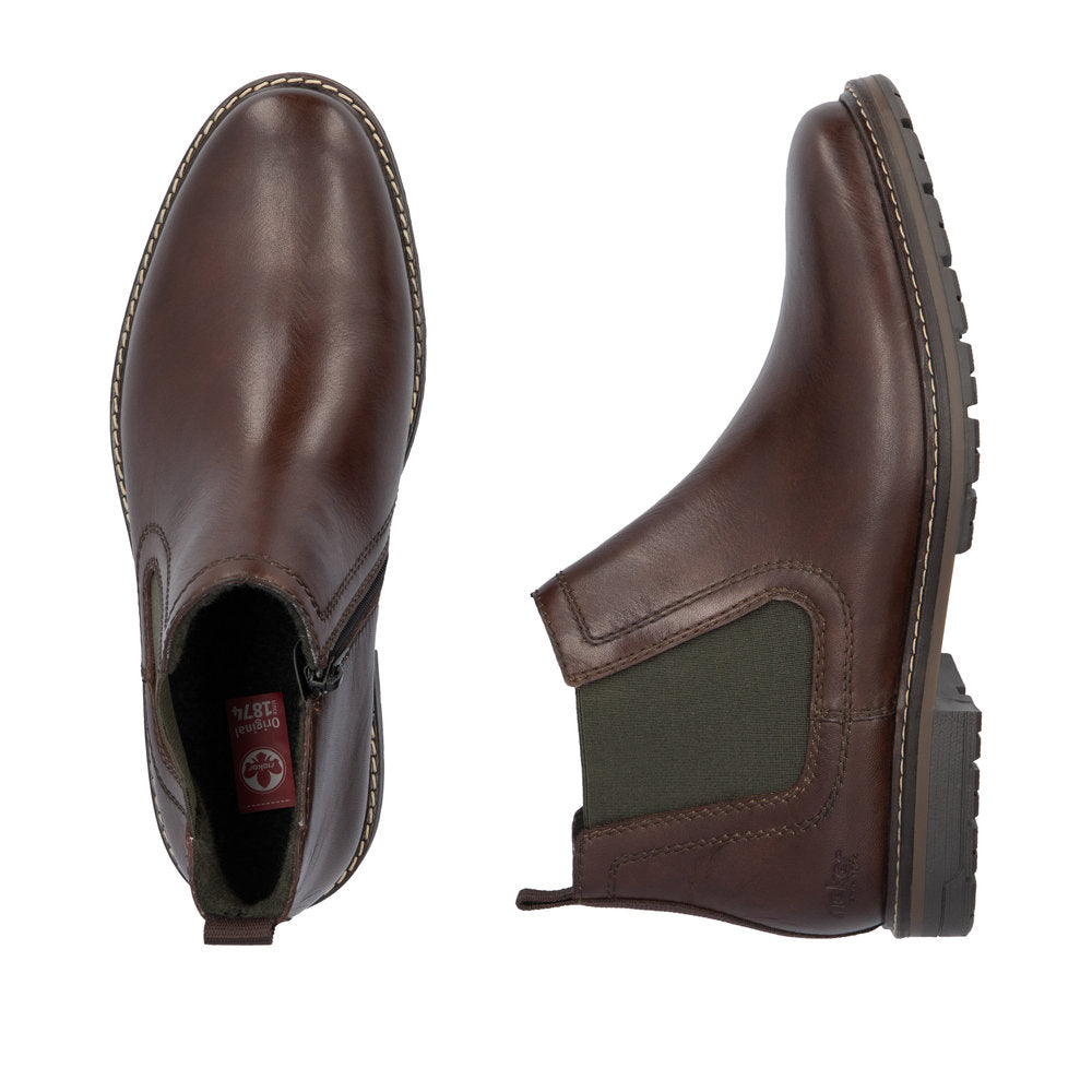 Rieker 13757-25 Brown Chelsea Boots with Green Elastic