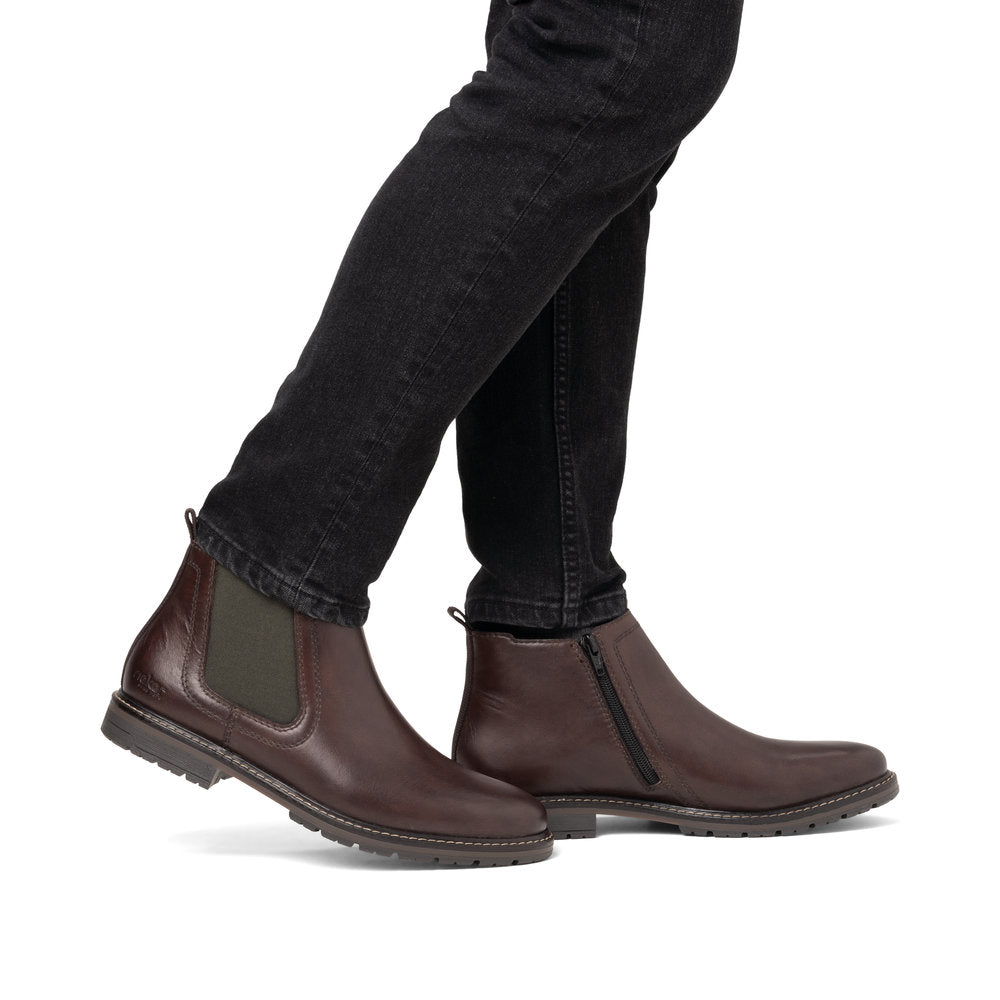 Rieker 13757-25 Brown Chelsea Boots with Green Elastic