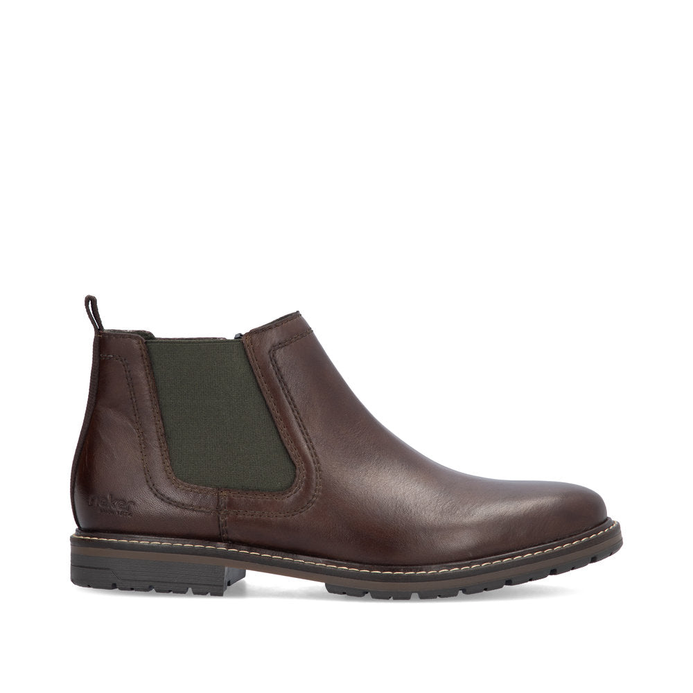 Rieker 13757-25 Brown Chelsea Boots with Green Elastic