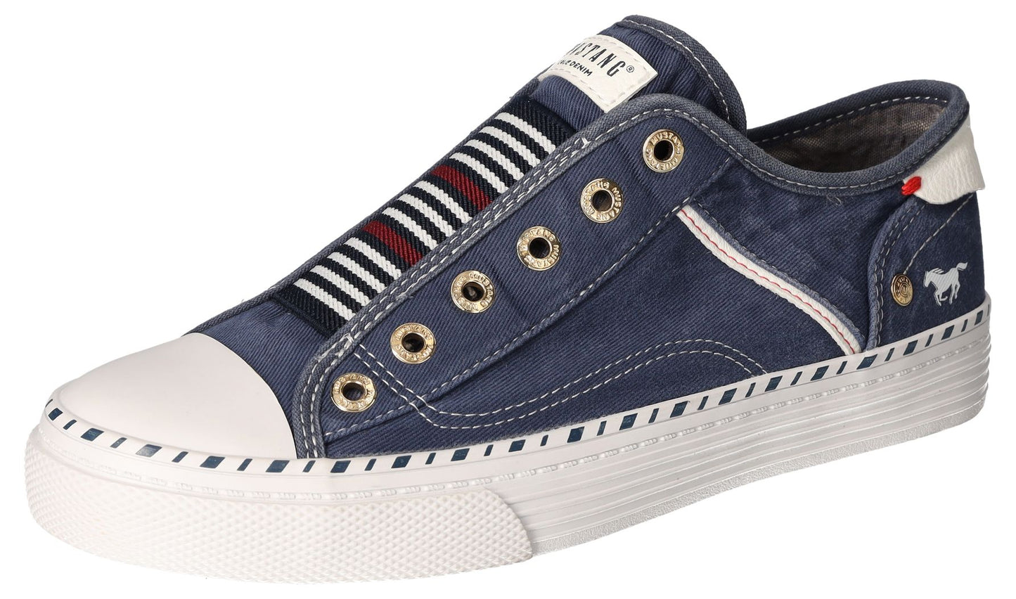 Mustang 1376-402-841 Denim Blue Multi Stripe Slip On Trainers