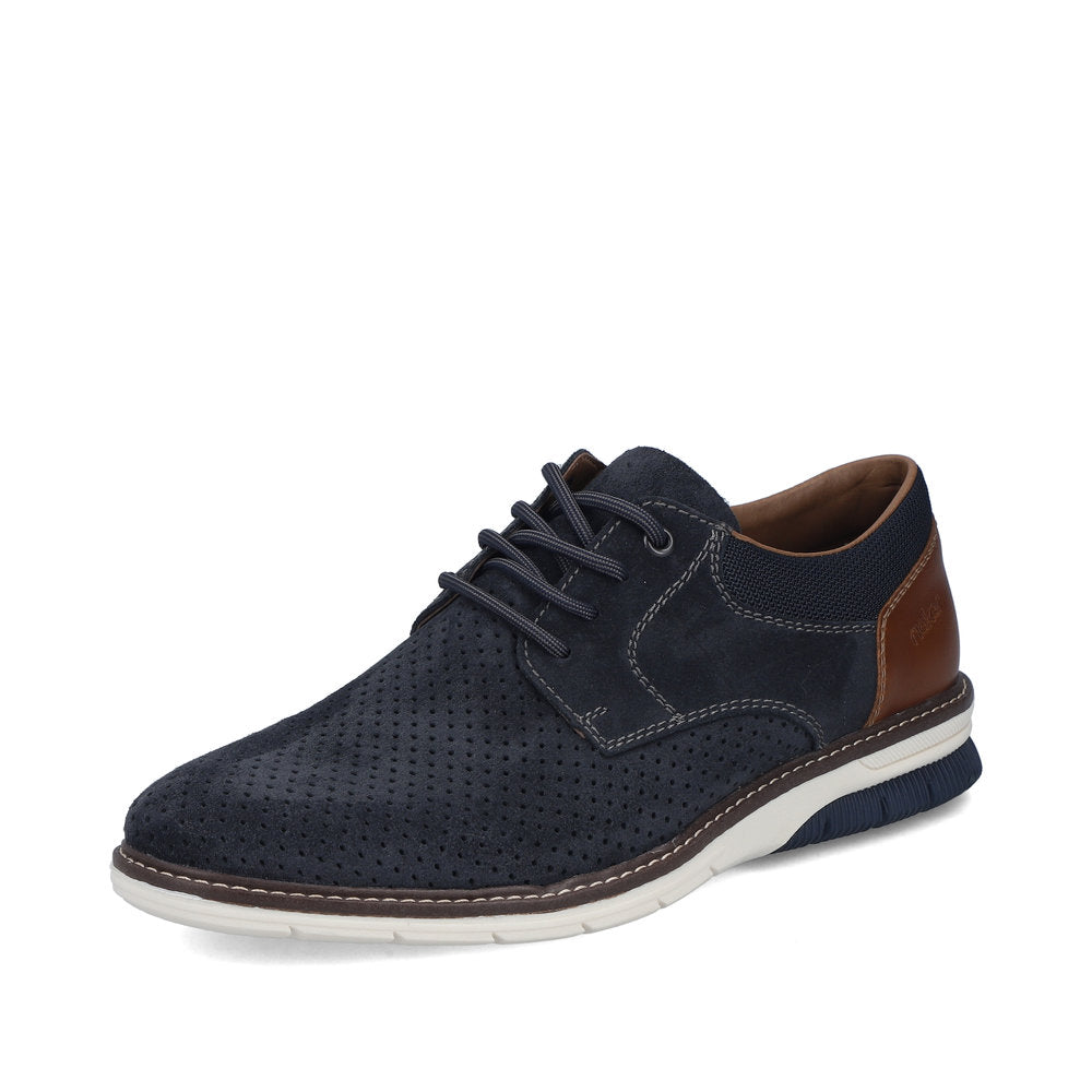 Rieker 14425-14 Navy Suede & Brown Heel G 1/2 Fit Laced Shoes