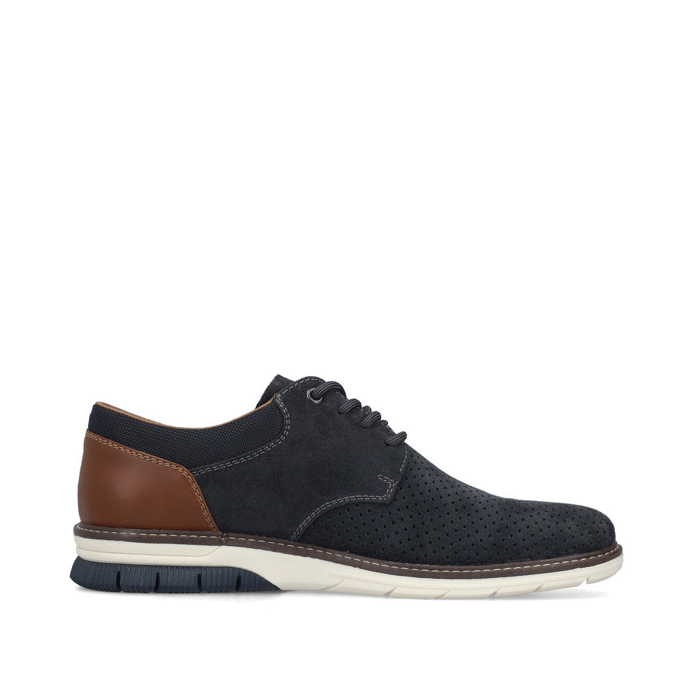 Rieker 14425-14 Navy Suede & Brown Heel G 1/2 Fit Laced Shoes