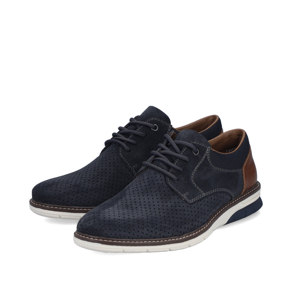 Rieker 14425-14 Navy Suede & Brown Heel G 1/2 Fit Laced Shoes