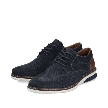 Rieker 14425-14 Navy Suede & Brown Heel G 1/2 Fit Laced Shoes