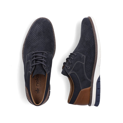 Rieker 14425-14 Navy Suede & Brown Heel G 1/2 Fit Laced Shoes