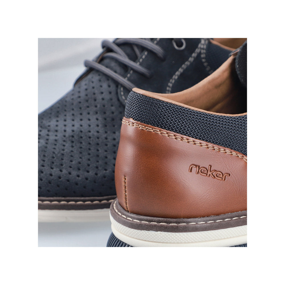 Rieker 14425-14 Navy Suede & Brown Heel G 1/2 Fit Laced Shoes