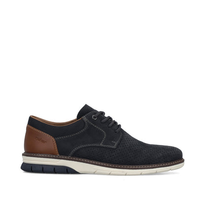 Rieker 14425-14 Navy Suede & Brown Heel G 1/2 Fit Laced Shoes