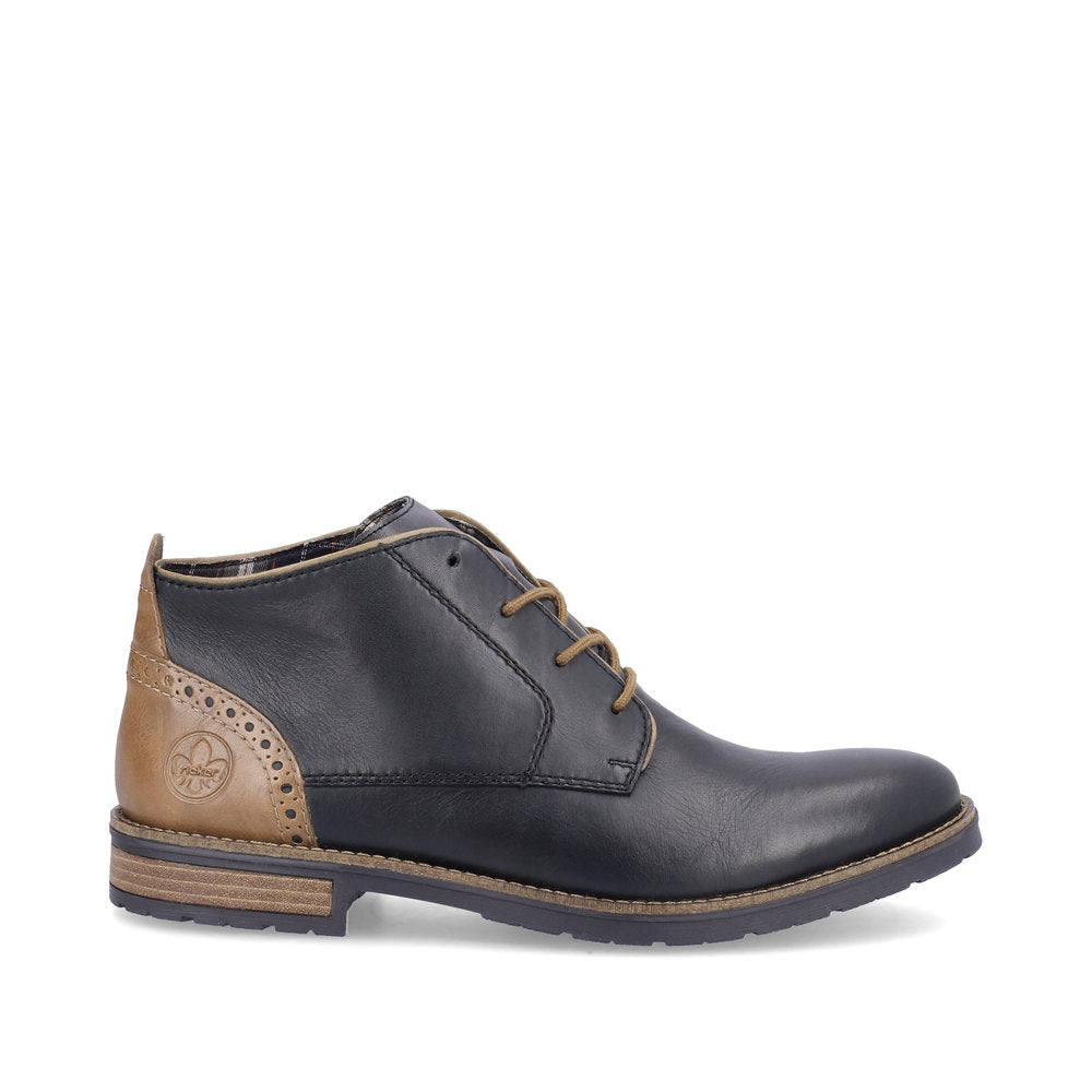 Rieker 14605-14 Navy Lace Ankle Boots with Tan Back