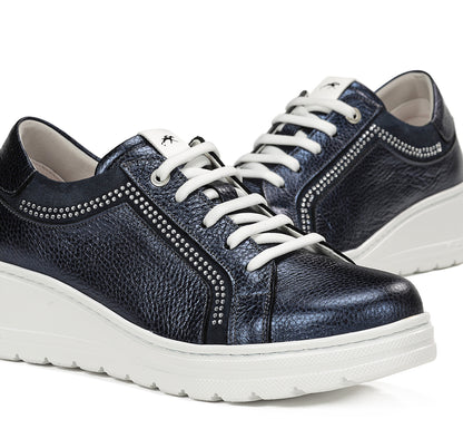 Fluchos F1997 Navy Lace Shoes with White Sole & Side Studs