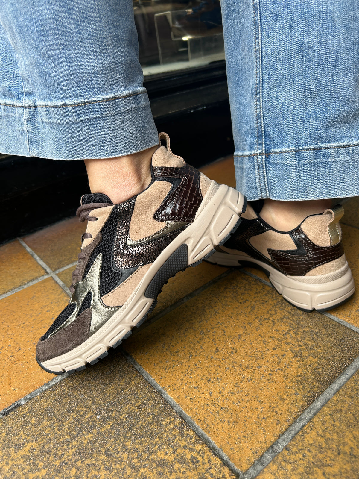 Gabor Comfort 6005.01.007 Black, Brown & Sand Mix G Fit Sneakers