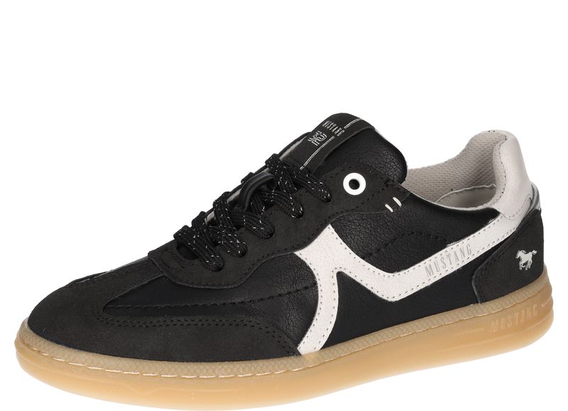 Mustang 1511-303-009 Black Lace Trainers with White Trim