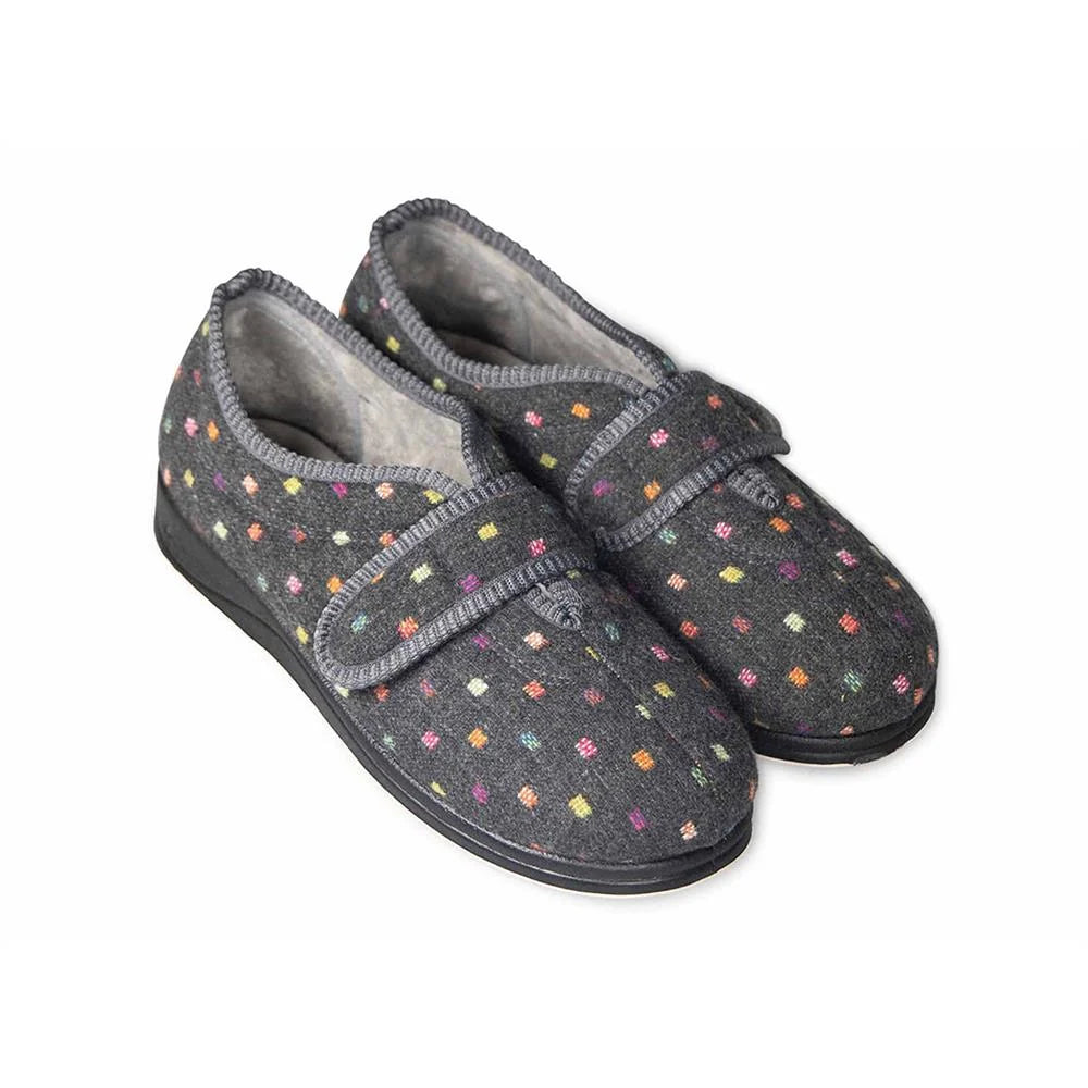 Padders Camilla 447/1576 Charcoal Woven Spot Slippers
