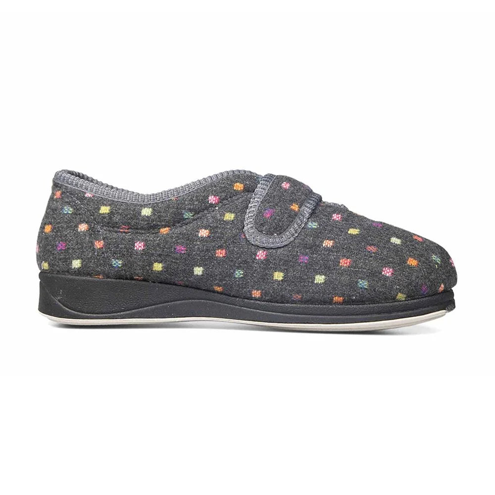 Padders Camilla 447/1576 Charcoal Woven Spot Slippers