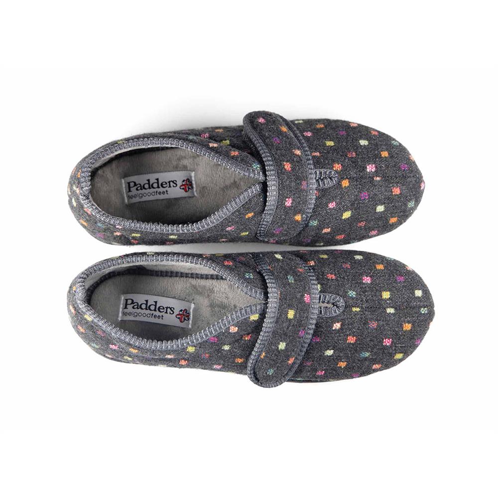 Padders Camilla 447/1576 Charcoal Woven Spot Slippers