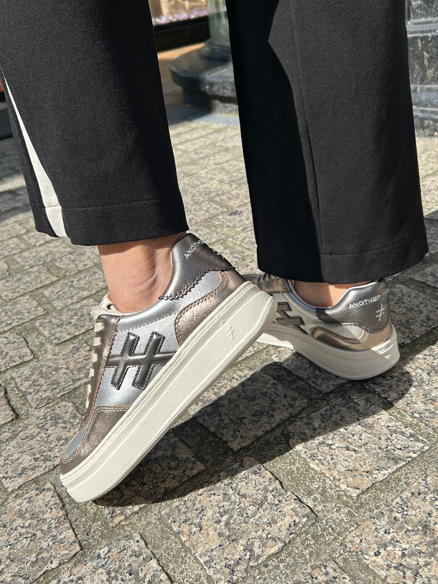 Another Trend A03561E5 Metal Silver & Gold Mix Thick Sole Trainers